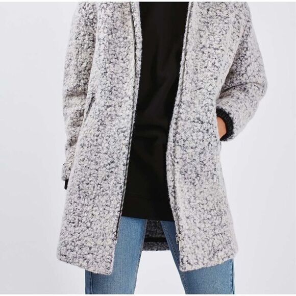 Topshop Abigail boucle grey wool blend coat size 8 - Picture 2 of 13